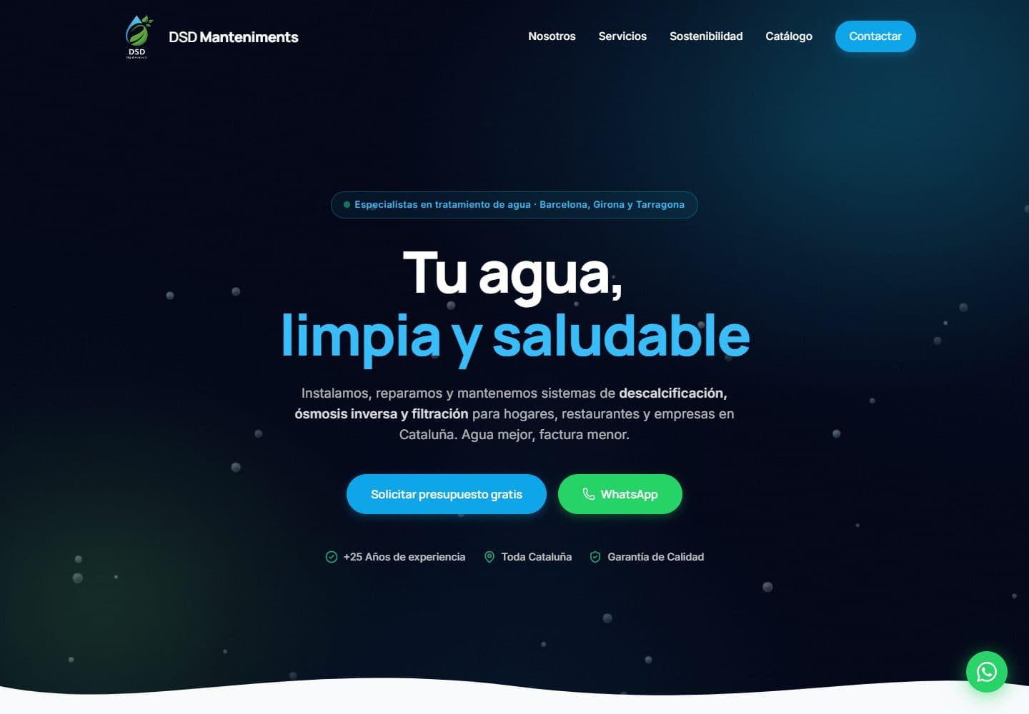 Captura de la web de DSD Manteniments: tratamiento de agua